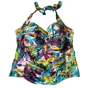 La Blanca Multicolor Floral Halter Tankini Top